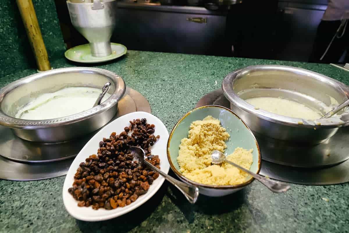 oatmeal with toppings like raisins and brown sugar