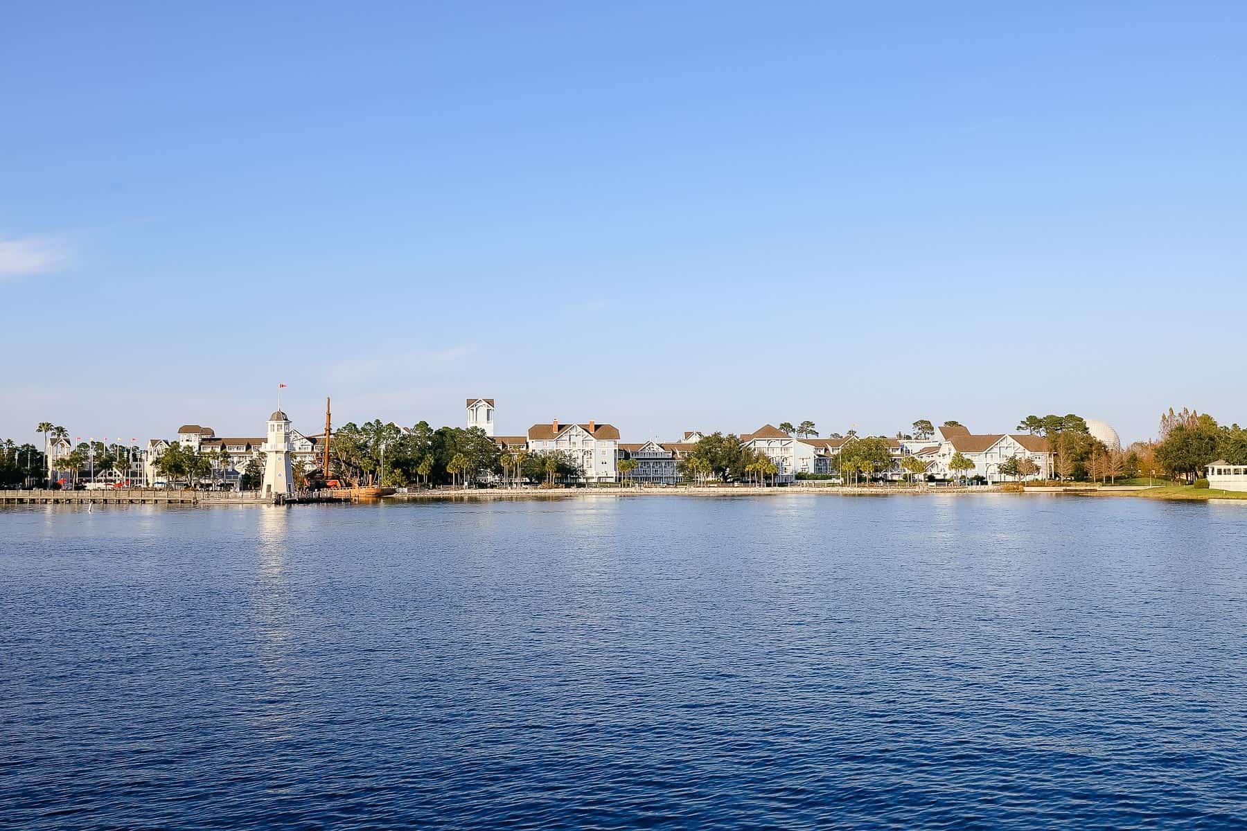 the Epcot Resorts area with Spaceship Earth in the backdrop