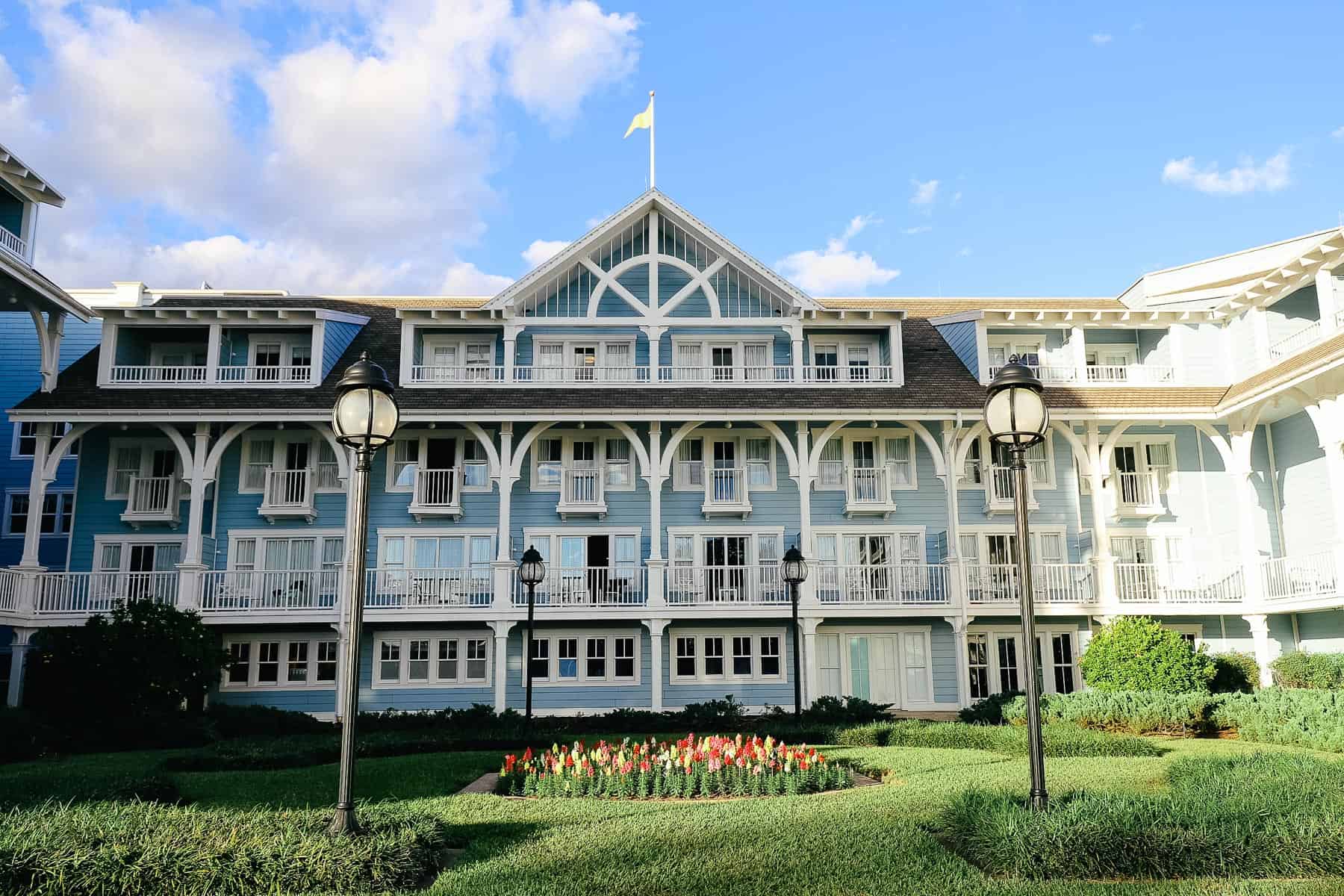 Disney's Beach Club Resort with Spring flower blooming in the planter