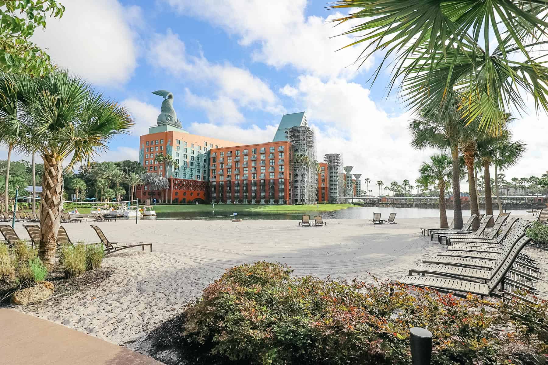the white sand beach at Disney's Swan and Dolphin