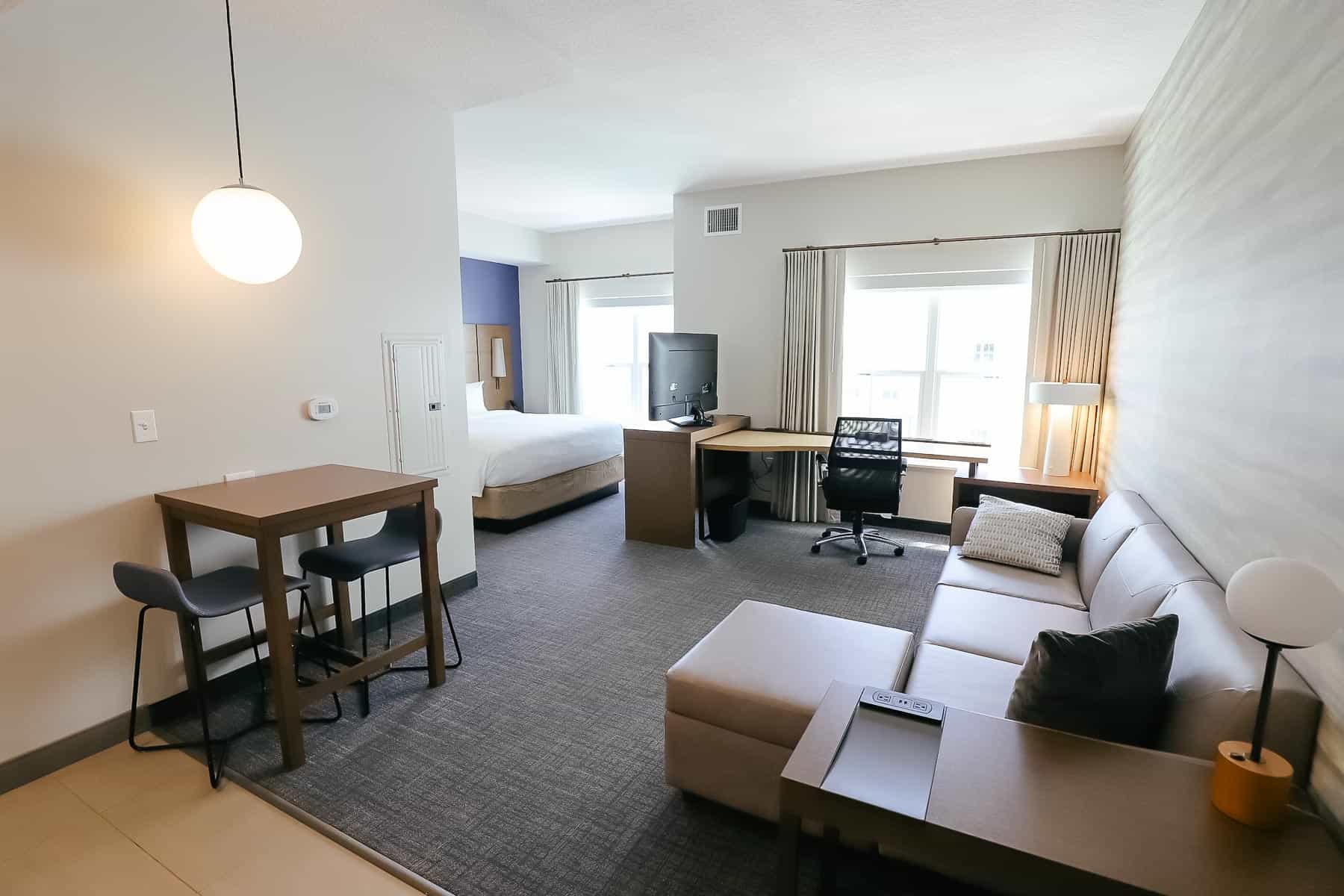 the studio layout of our Residence Inn at the Marriott near Disney World