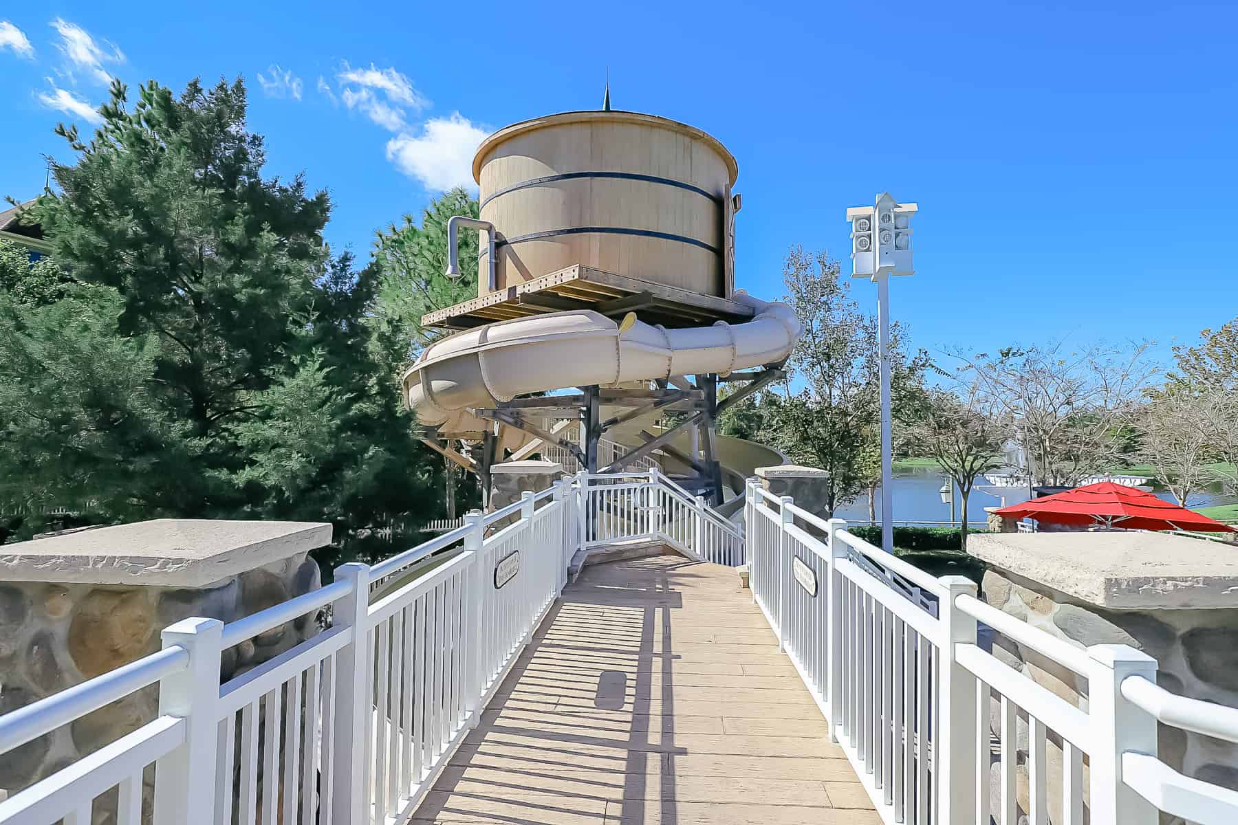 the Paddock Pool water slide at Saratoga Springs