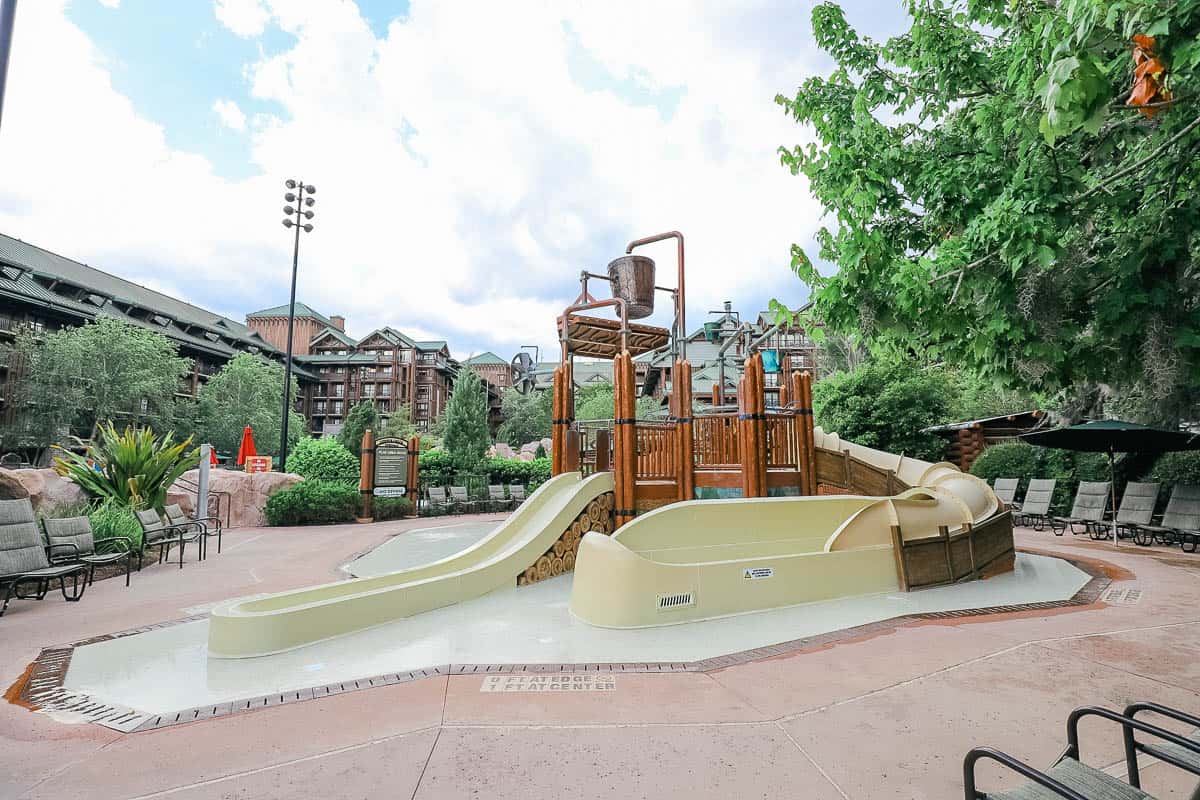 The aquatic play area at Wilderness Lodge has two slides.