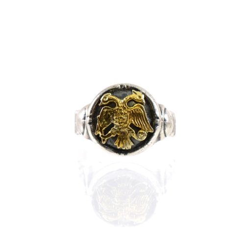 Ασημόχρυσο 925 και 585 δαχτυλίδι «Βυζαντινός αετός»