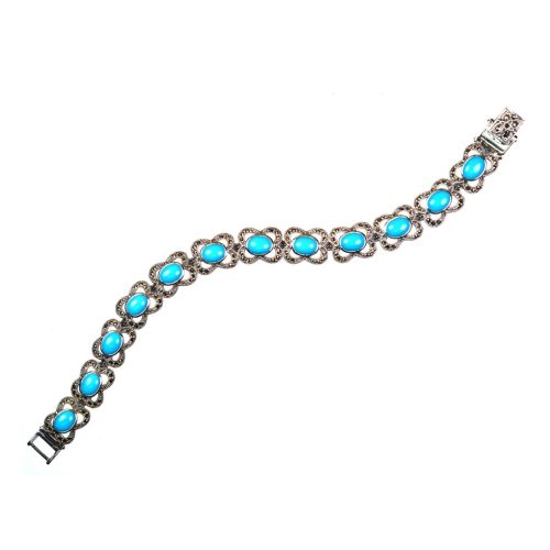 Ασημένιο 925 μαρκασίτη βραχιόλι με τιρκουάζ πέτρα