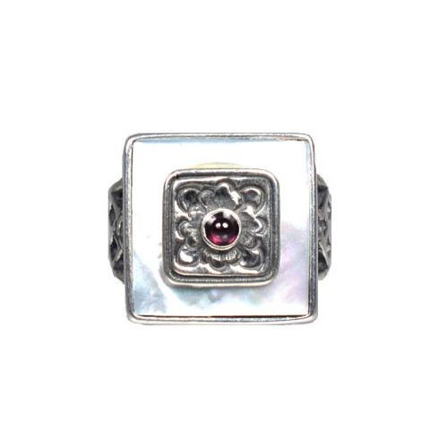 Ασημένιο 925 δαχτυλίδι με φίλντισι και γρανάδα