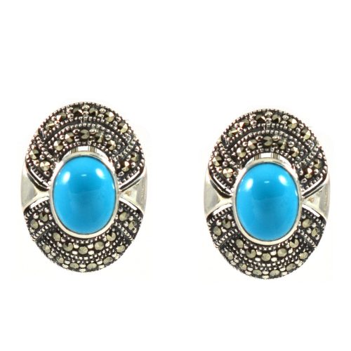 Ασημένια  925 μαρκασίτη παραδοσιακά σκουλαρίκια αυτιού με τιρκουάζ πέτρα