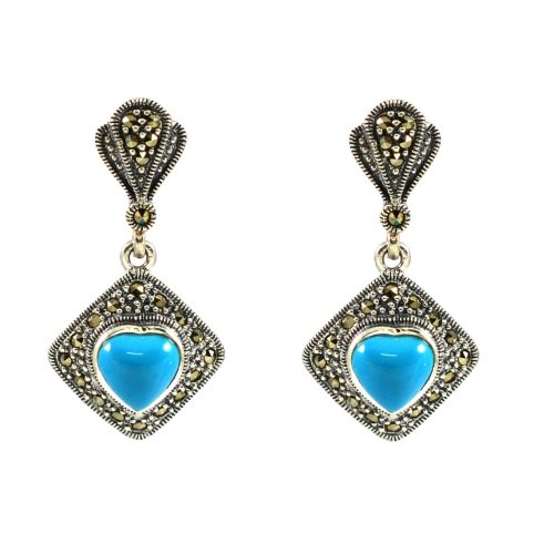 Ασημένια 925 μαρκασίτη παραδοσιακά σκουλαρίκια αυτιού με τιρκουάζ πέτρα