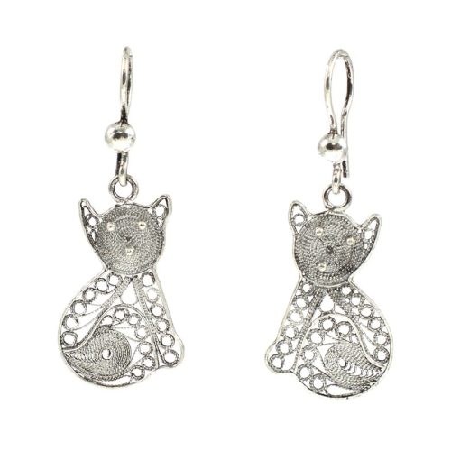Ασημένια 925 σκουλαρίκια αυτιού γάτες με φιλιγκράν τεχνική