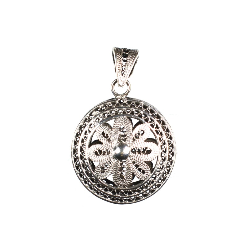 Ασημένιο 925 μενταγιόν λουλούδι με φιλιγκράν τεχνική
