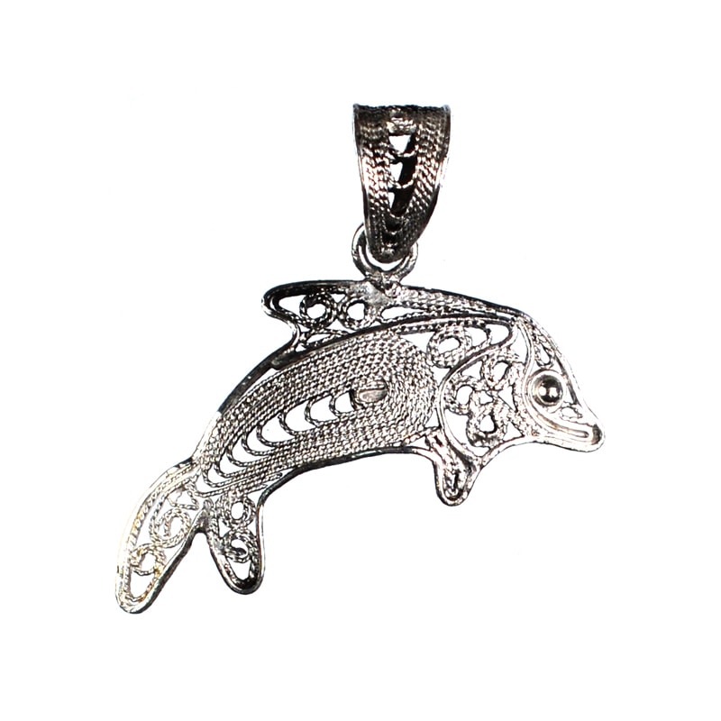 Ασημένιο 925 μενταγιόν δελφίνι με φιλιγκράν τεχνική