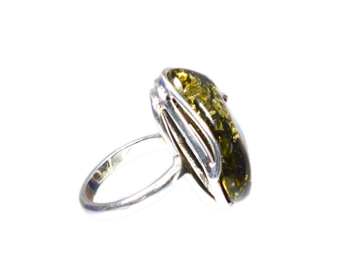 Ασημένιο 925 χειροποίητο δαχτυλίδι με πράσινο κεχριμπάρι - Image 2