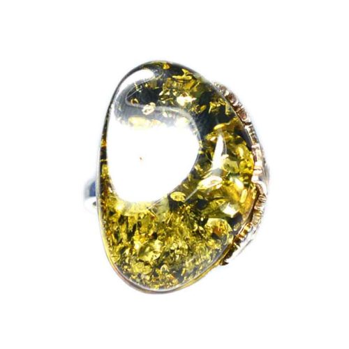 Ασημένιο 925 χειροποίητο δαχτυλίδι με πράσινο κεχριμπάρι