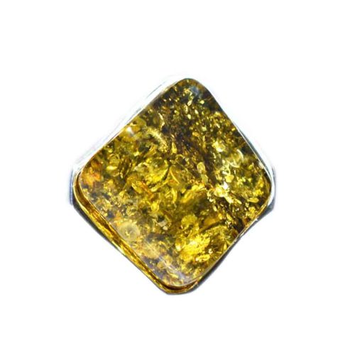 Ασημένιο 925 χειροποίητο δαχτυλίδι με πράσινο κεχριμπάρι