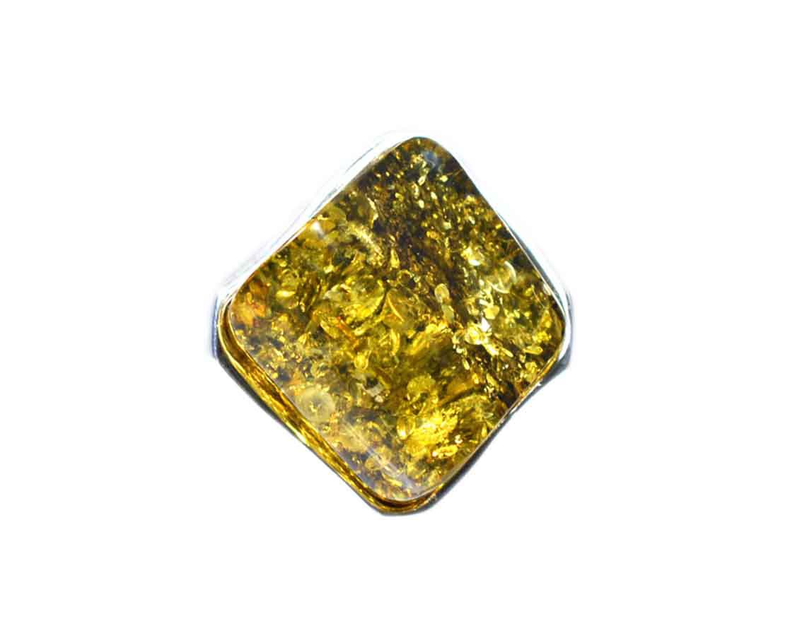 Ασημένιο 925 χειροποίητο δαχτυλίδι με πράσινο κεχριμπάρι