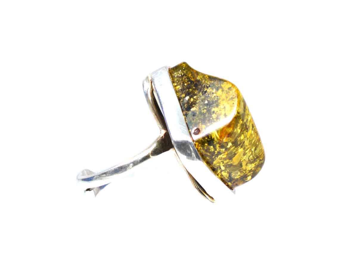 Ασημένιο 925 χειροποίητο δαχτυλίδι με πράσινο κεχριμπάρι - Image 2