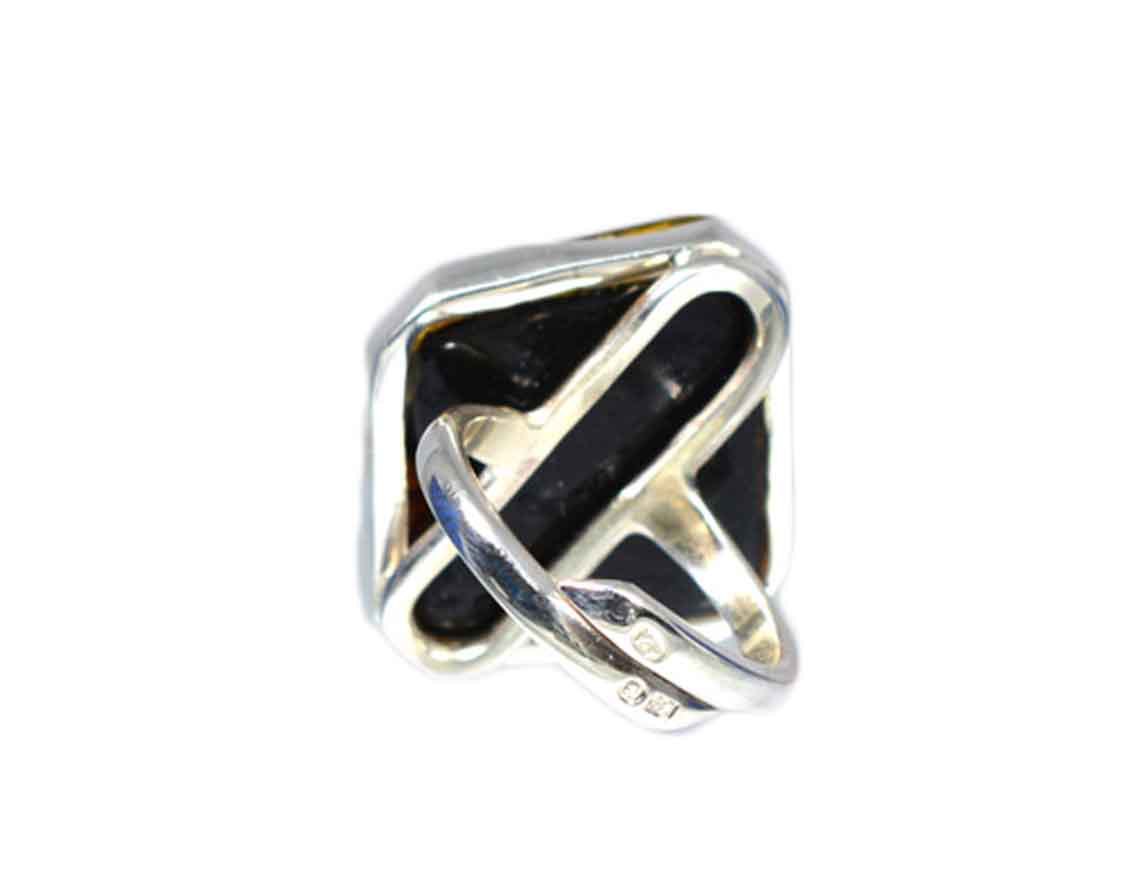 Ασημένιο 925 χειροποίητο δαχτυλίδι με πράσινο κεχριμπάρι - Image 3