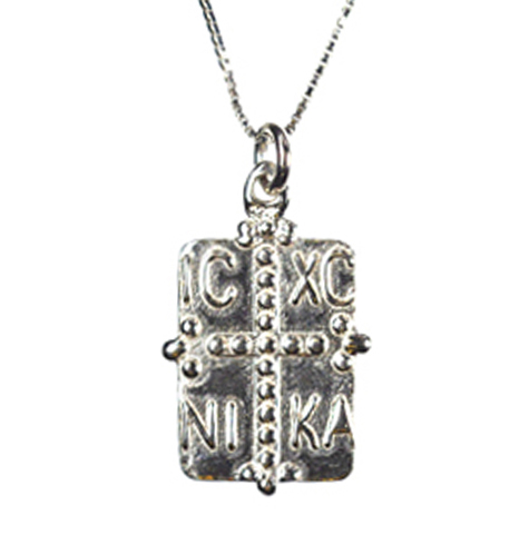 Ασημένιο 925 φλουρί κολιέ με εντούτο νίκα σταυρό