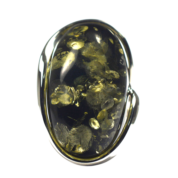 Ασημένιο 925 χειροποίητο δαχτυλίδι με πράσινο κεχριμπάρι