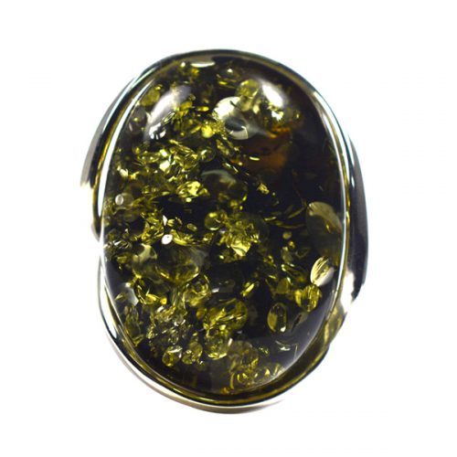 Ασημένιο 925 χειροποίητο δαχτυλίδι με πράσινο κεχριμπάρι