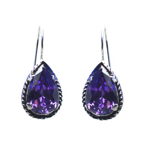 Ασημένια 925 σκουλαρίκια αυτιού με μωβ ζιργκόν