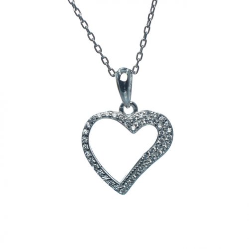 Ασημένιο μενταγιόν καρδιά με ζιργκόν πέτρες