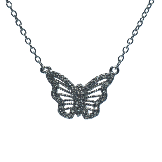 Ασημένιο κολιέ πεταλούδα με ζιργκόν πέτρες