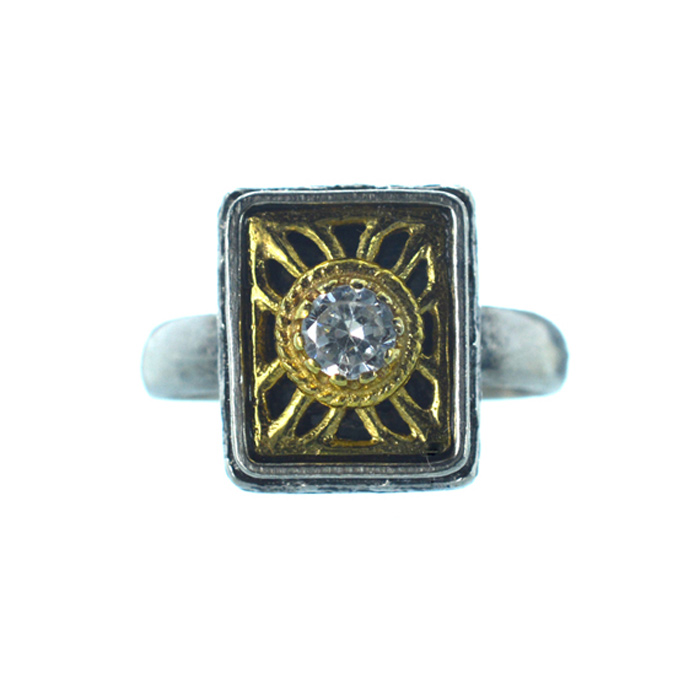 Βυζαντινό ασημένιο 925 δαχτυλίδι με ζιργκόν