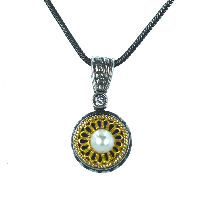 Βυζαντινό ασημένιο 925 μενταγιόν με μαργαριτάρι