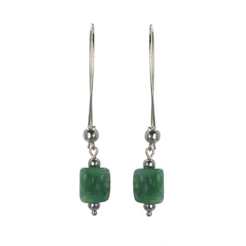 Ασημένια 925 σκουλαρίκια με πράσινες χάντρες