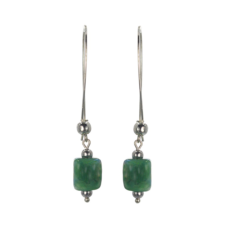 Ασημένια 925 σκουλαρίκια με πράσινες χάντρες