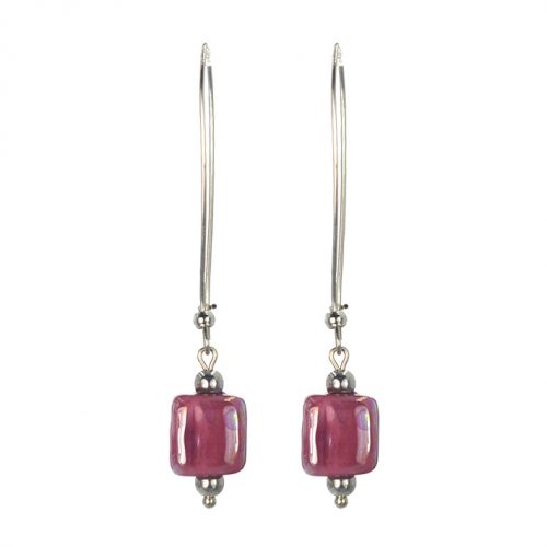 Ασημένια 925 σκουλαρίκια με μώβ χάντρες