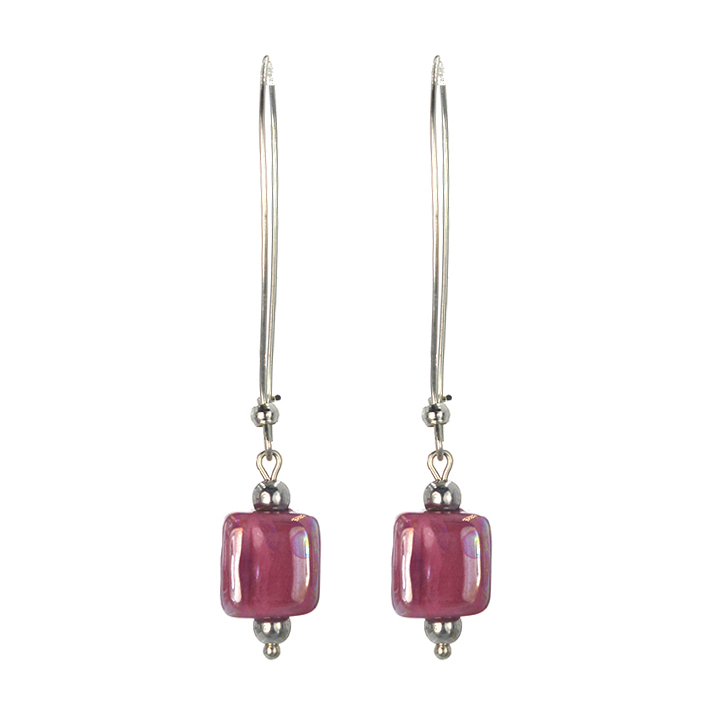 Ασημένια 925 σκουλαρίκια με μώβ χάντρες