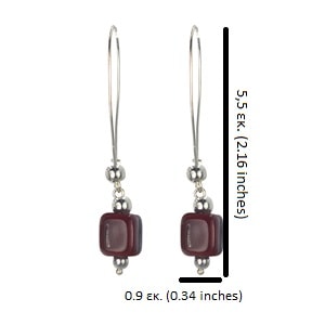 Ασημένια 925 σκουλαρίκια με μπορντό χάντρες - Image 3