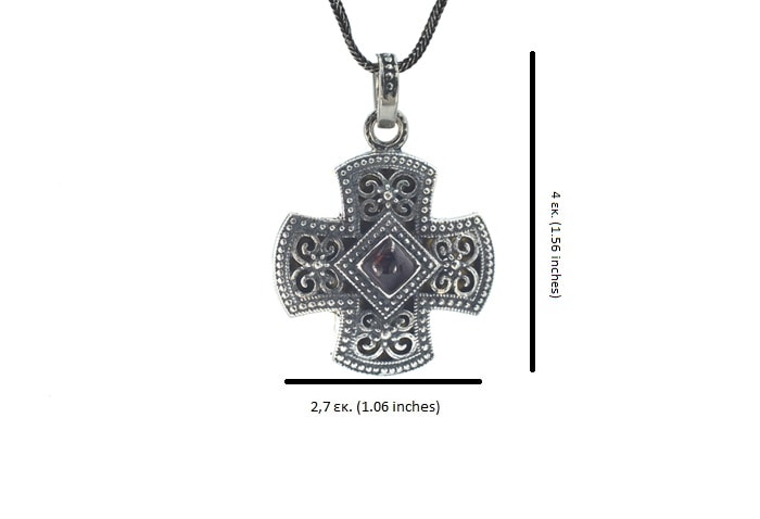 Ασημένιος 925 βυζαντινός σταυρός με γρανάδα - Image 2