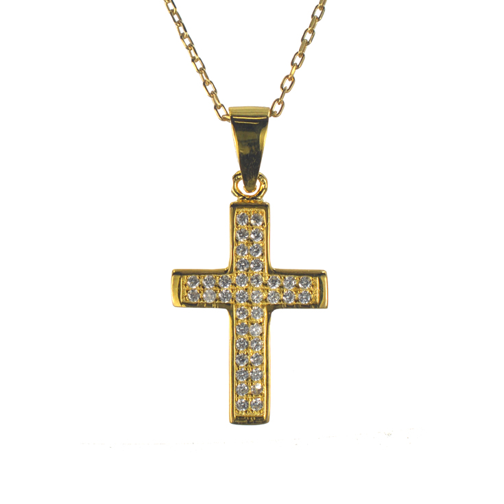 Ασημένιος 925 επίχρυσος σταυρός με ζιργκόν πέτρες!