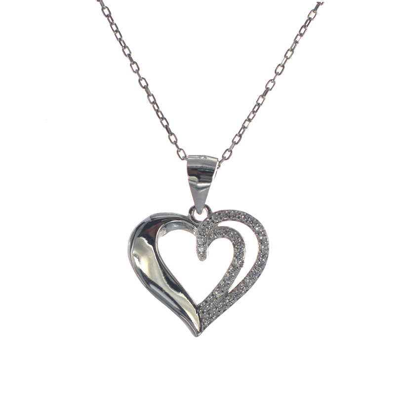 Ασημένιο 925 κολιέ με καρδιά και ζιργκόν