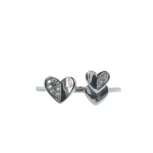 Ασημένιο 925 δαχτυλίδι με καρδιές και ζιργκόν