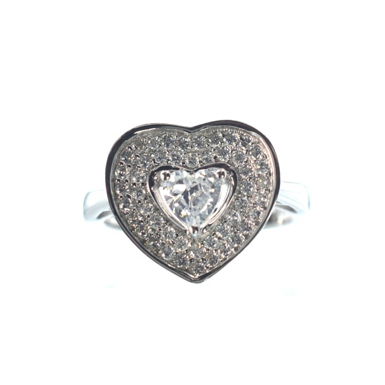 Γυναικείο ασημένιο 925 δαχτυλίδι καρδιά με λευκό ζιργκόν