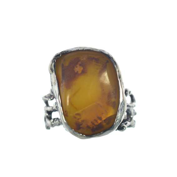 Ασημένιο 925 χειροποίητο δαχτυλίδι με κεχριμπάρι