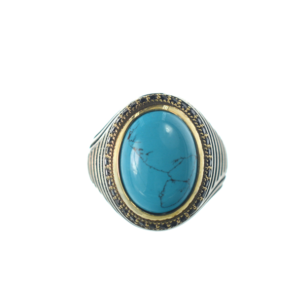 Αντρικό ασημένιο 925 σκαλιστό δαχτυλίδι με τιρκουάζ