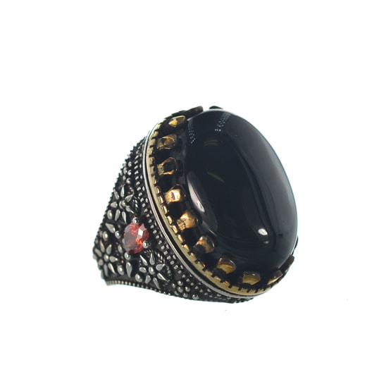 Αντρικό ασημένιο 925 σκαλιστό δαχτυλίδι με ορυκτή πέτρα - Image 2