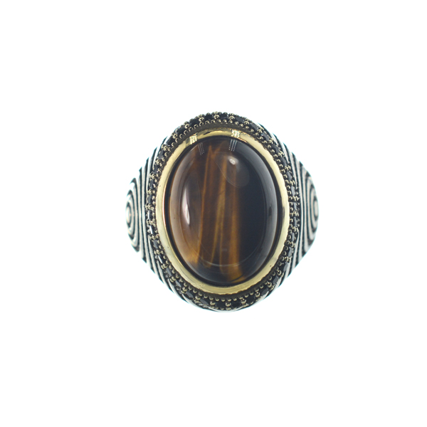 Αντρικό ασημένιο 925 σκαλιστό δαχτυλίδι με μάτι τίγρης