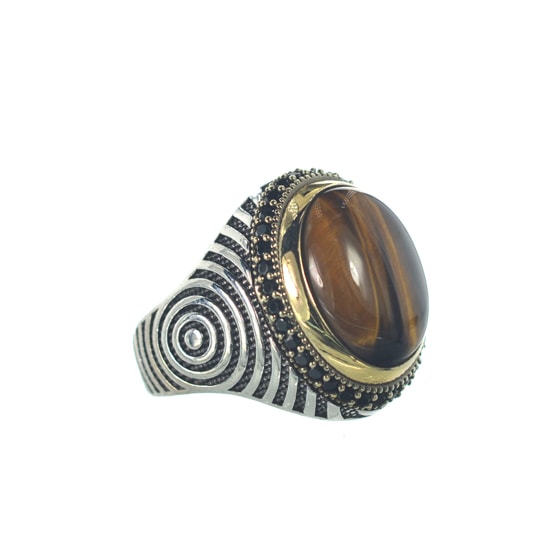 Αντρικό ασημένιο 925 σκαλιστό δαχτυλίδι με μάτι τίγρης - Image 2