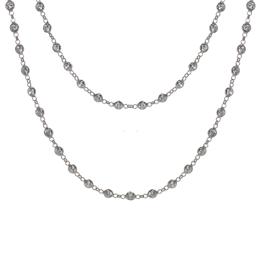 Ασημένιο 925 διπλή σειρά κολιέ με λευκές πέτρες