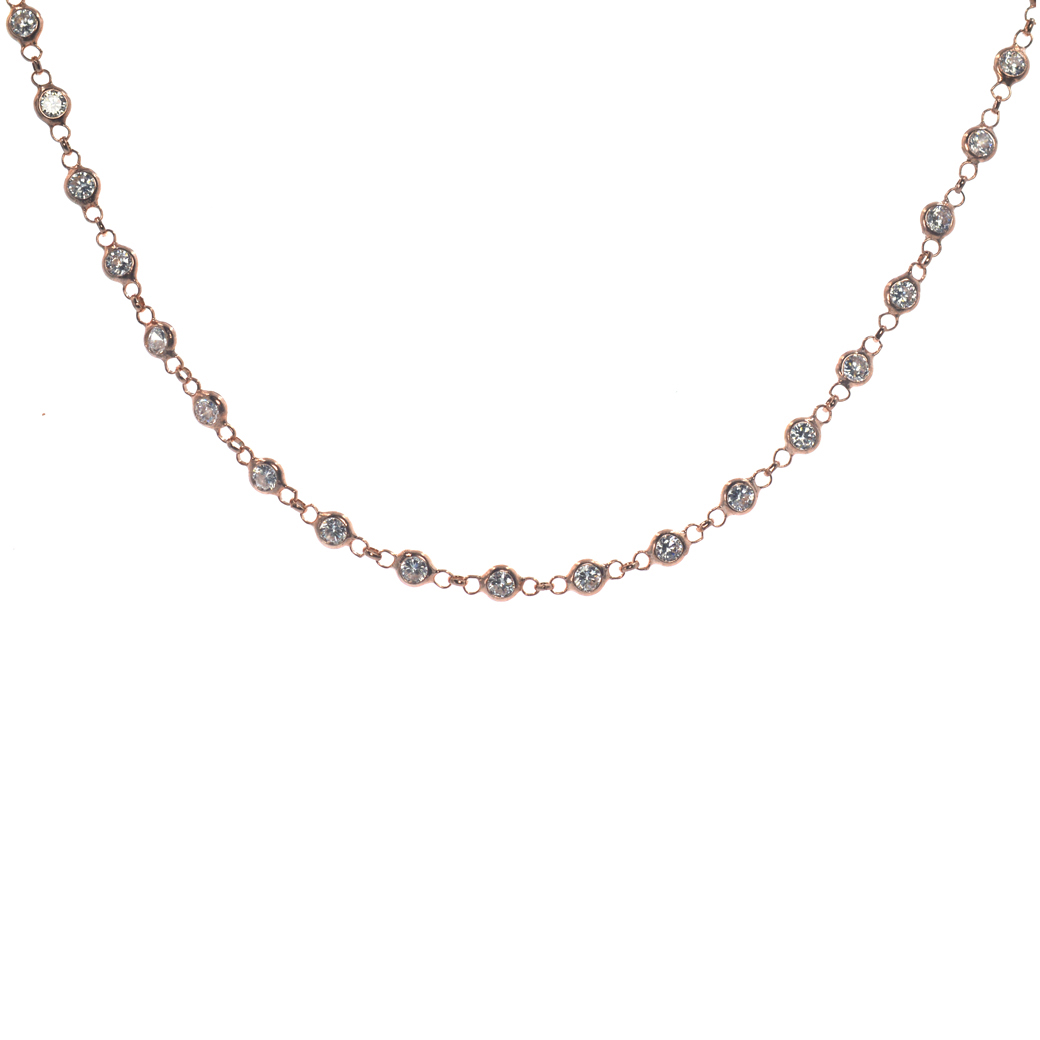 Ασημένιο 925 ρόζ χρυσό κολιέ με λευκές πέτρες