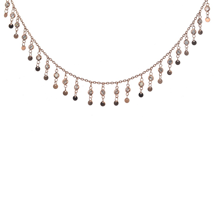 Ασημένιο 925 ρόζ χρυσό κολιέ με λευκές πέτρες