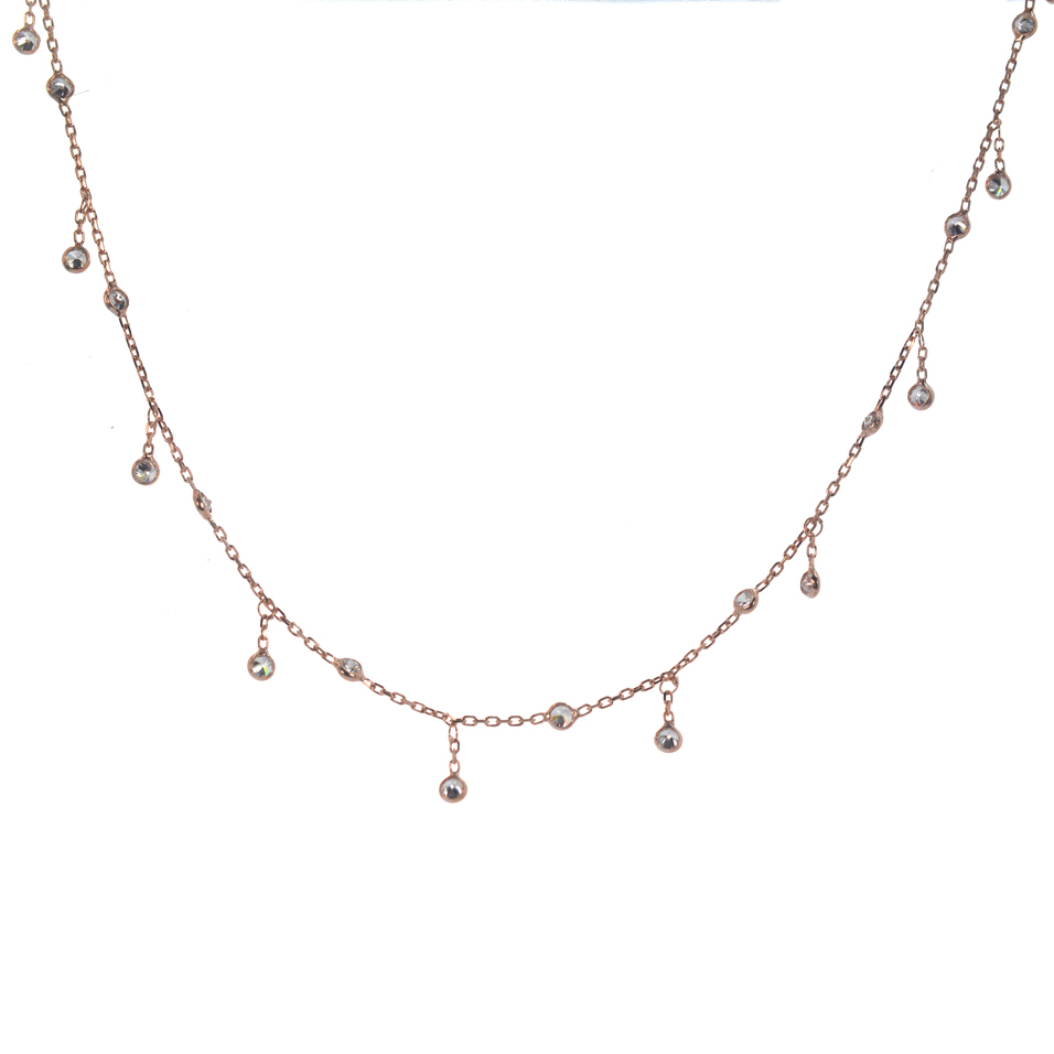 Ασημένιο 925 ρόζ χρυσό κολιέ με λευκές πέτρες