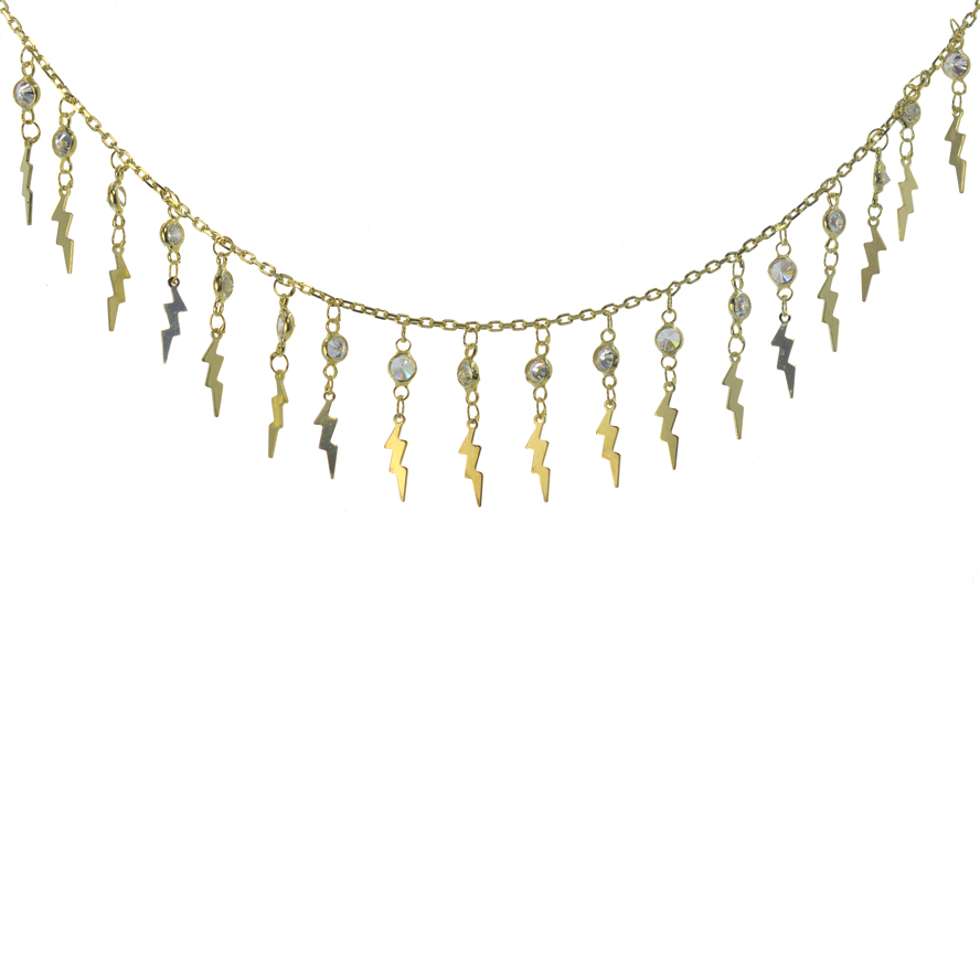 Ασημένιο 925 επίχρυσο κολιέ με πέτρες και κεραυνούς