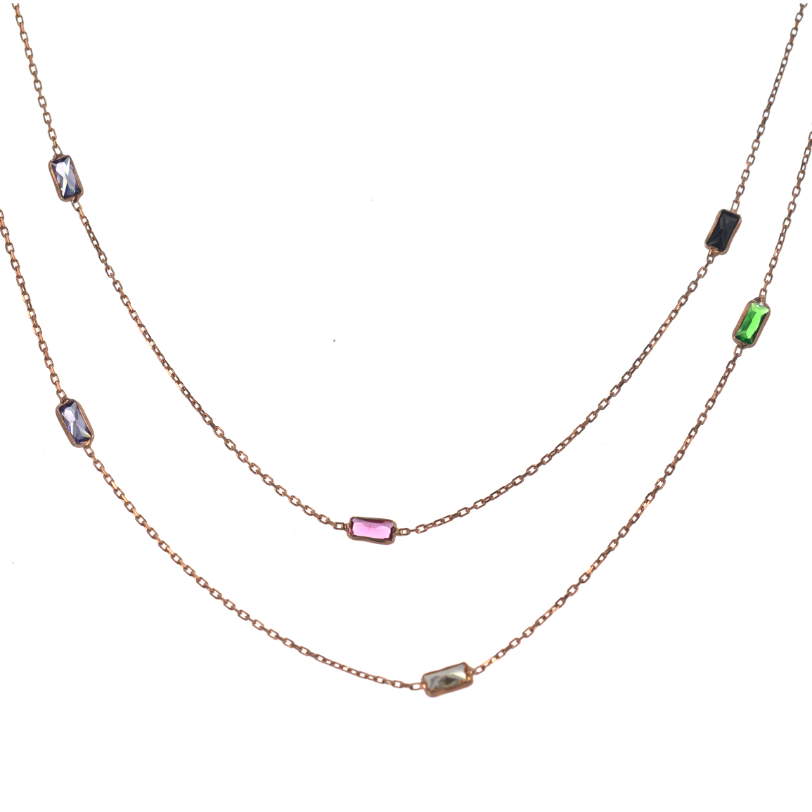 Ασημένιο 925 ρόζ χρυσό κολιέ με πολύχρωμες πέτρες